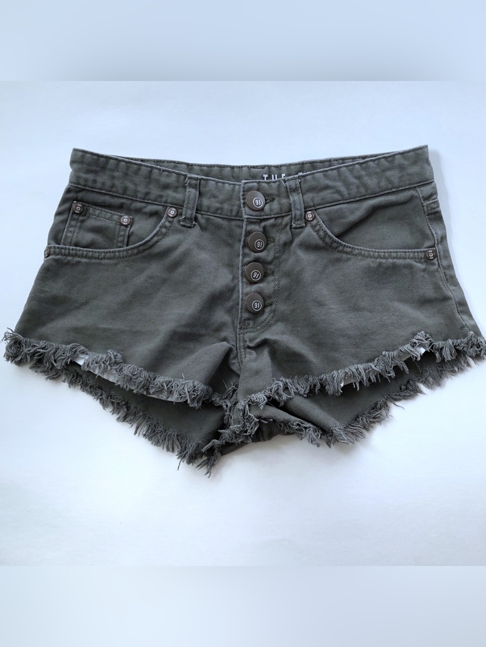 Cotton On Mid-Rise Distressed Shorts Army Green Size 2